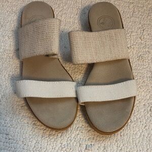 Charleston Shoe Co Double-Strap Women's Slide Sandals - Cream/Gold